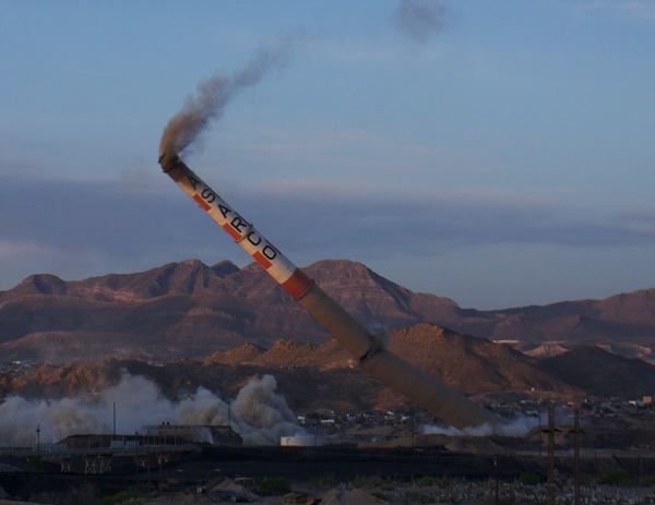 Demolition of the Asarco stack, April 13, 2013.
